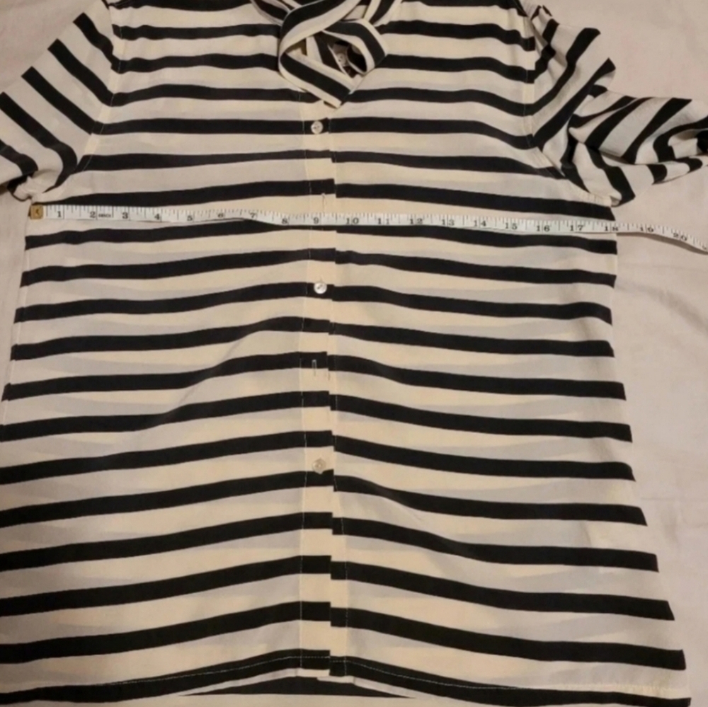 Fossil Silk Tie Neck Striped Blouse Cream Black Size XS - Picture 6 of 8